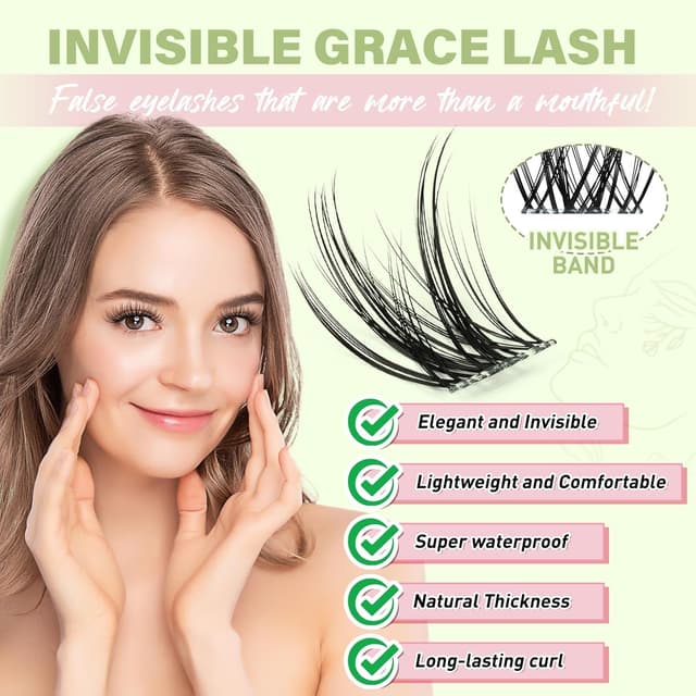 Detalle de KEYYOU Angel lash Clusters Kit (D Curl, 144 pcs) Invisible Band Wispy Lash Extension Kit for DIY