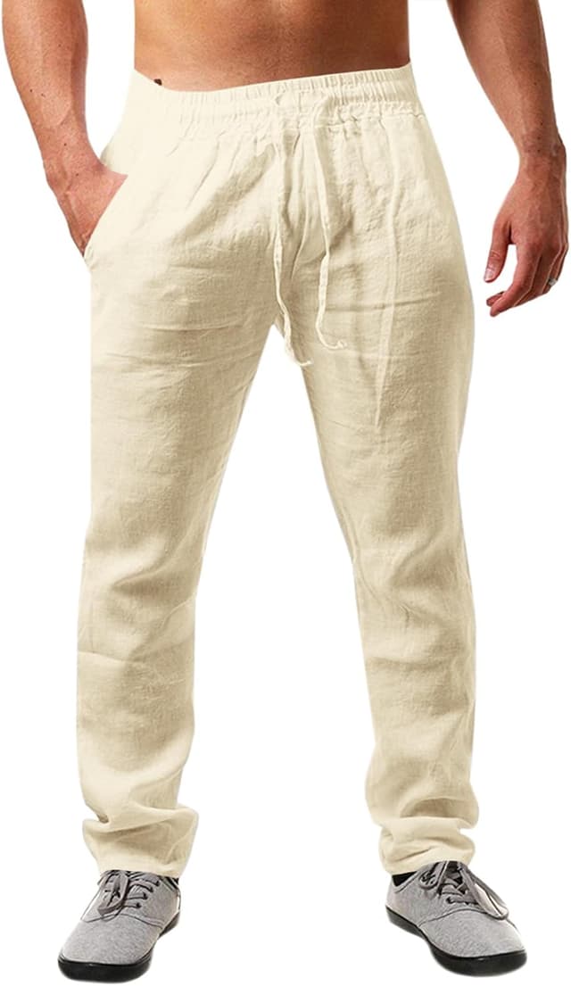 Detalle de Runcati Herren-Leinenhose aus Baumwolle/Leinen mit Kordelzug – luftig, locker & sommerlich
