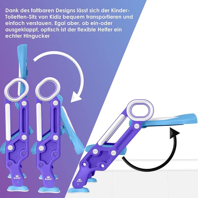 Detalle 2 de KIDIZ Kinder-Toilettensitz Toilettentrainer mit Treppe, Griffe, faltbar & höhenverstellbar (blau)