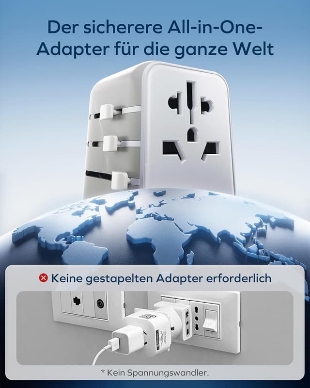 Thumbnail 6 de MOMAX Universal Adapter Steckdose 70W GaN – Reiseadapter mit 3× USB‑C, 2× USB‑A und internationalen Steckertypen