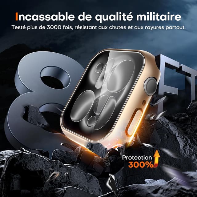 Detalle de TAURI Étui PC 2 pièces + protection écran en verre trempé pour Apple Watch Series 11/10 46 mm (champagne + transparent)
