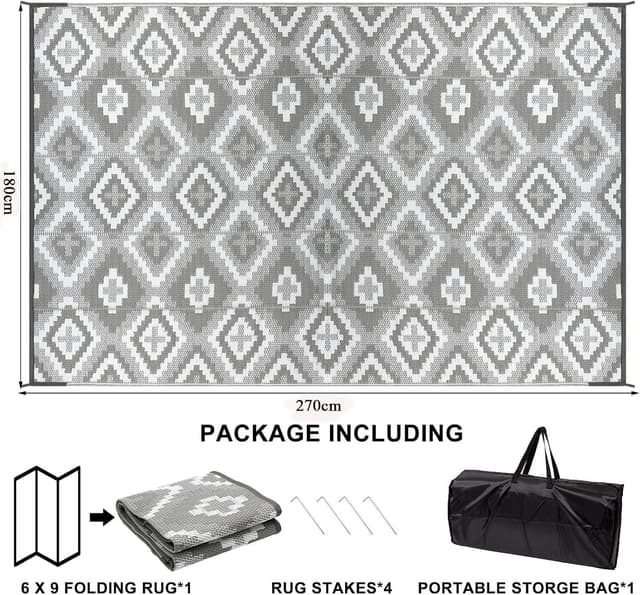 Detalle de Enyhom Outdoor Teppich wetterfest 180 x 270 cm – wendbare Terrassenmatte aus recyceltem Polypropylen