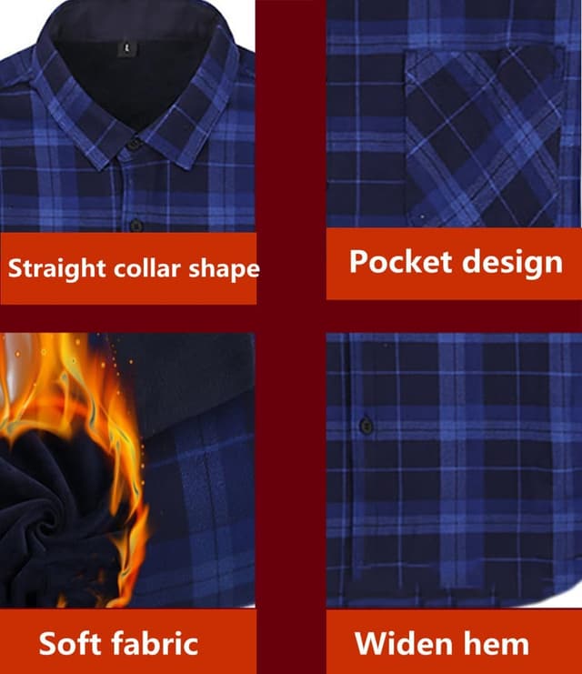 Thumbnail 6 de Chemise à carreaux épaissie doublée chaude pour homme – col classique, manches longues et poche