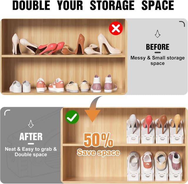 Detalle 2 de Neprock 12-Pack White Neprock Shoe Organiser with Adjustable Shoe Slots for Wardrobe Storage
