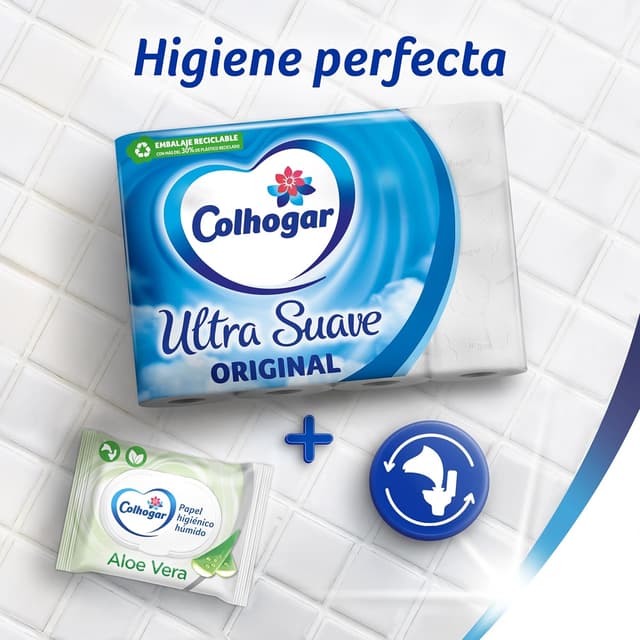 Detalle de Colhogar Ultra Doux Original x108 – Papier toilette blanc à 2 couches, sans parfum (108 rouleaux)