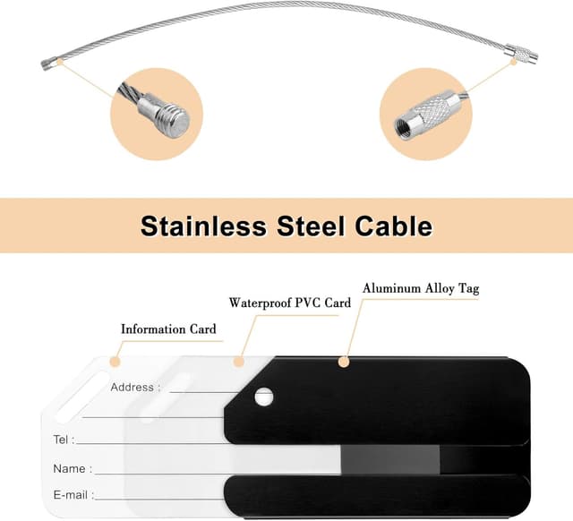 Detalle de Yizhet aluminium alloy luggage tags (set of 6) with steel loop – black