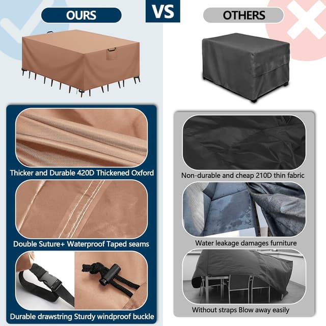 Detalle 2 de Aujink copertura tavolo esterno impermeabile in tessuto Oxford 420D kaki (300x250x100 cm)