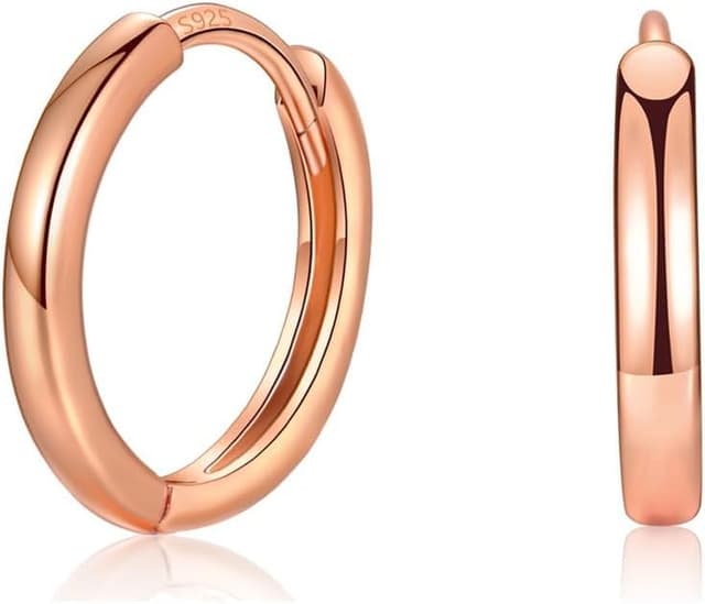 Detalle de MASOP Creolen aus Silber 925 mit Stecker – Ohrringe in 8/10/12 mm (Rosegold-Optik) für Damen, Herren & Kinder