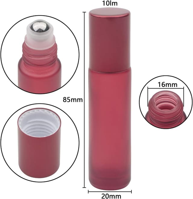 Detalle de Pxyelec Empty Essential Oil Roller Bottles (10 ml, glass) – pack of 10 with stainless steel roller balls