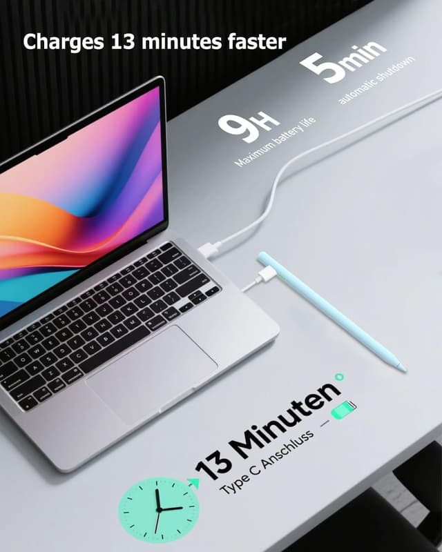 Detalle de MYSTILUCK Blau Stift für iPad (2018–2025) – Neigung, Palm Rejection und Schnellladefunktion