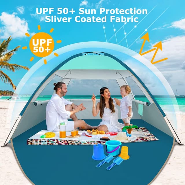 Detalle de COMMOUDS Beach Tent Sun Shade with UPF 50+ Protection (for 3/4/6/8 people)