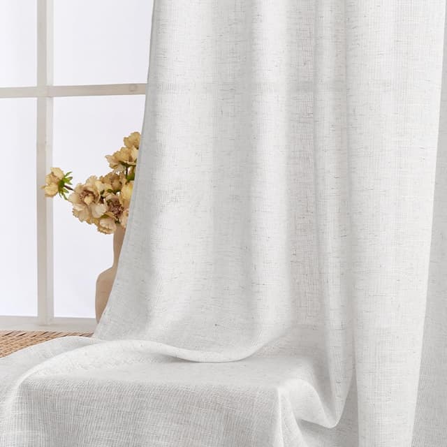 Detalle 2 de EMEMA Gardinen Vorhänge Leinenvorhang mit Kräuselband, halbtransparent, reinweiß – 2er-Set 140 x 260 cm