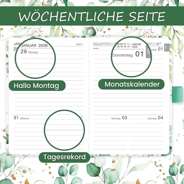 Detalle 2 de Taschenkalender 2026 A6 Wochenplaner 15,5×10,5 cm