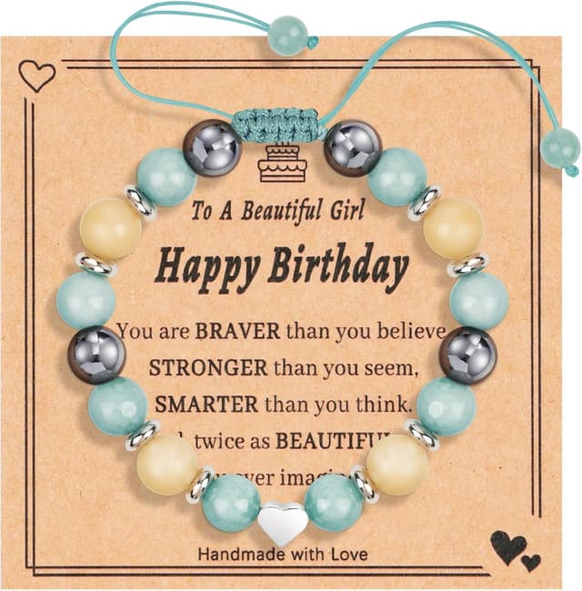 Detalle de Aucuu Braccialetti per bambini con cuore in pietra naturale e ciondolo in acciaio inox (regolabile)