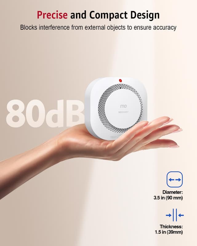 Detalle de Smoke Alarm for Home (Optical) with 10-Year Battery Life, LED Indicator and 80dB Audible – 2 Pack