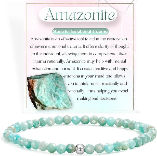 Detalle de Farfume 4 mm Amazonit-Edelstein-Perlenarmband mit 925er Silber (elastisch) für Frauen