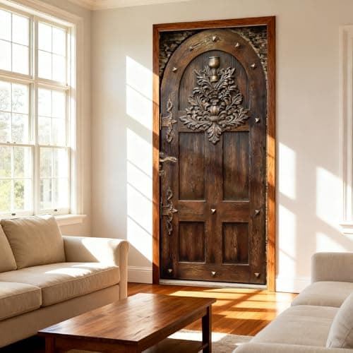 Detalle 2 de PRESSINART juego de 3 pegatinas autoadhesivas para puerta de madera vintage (mural retro)