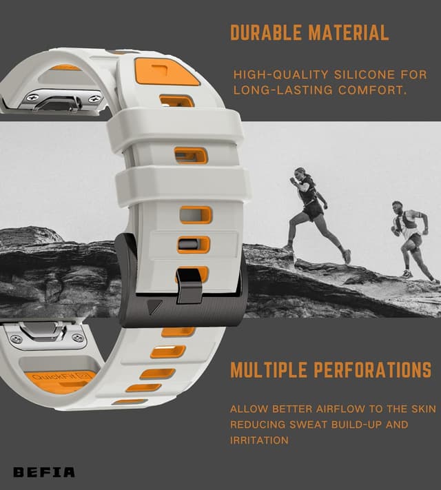 Detalle de BEFIA 22mm Quick Fit Watch Band for Garmin fenix 8 47mm, Forerunner 965/955, epix Gen 2 47mm (Sweat & Sport Comfort)