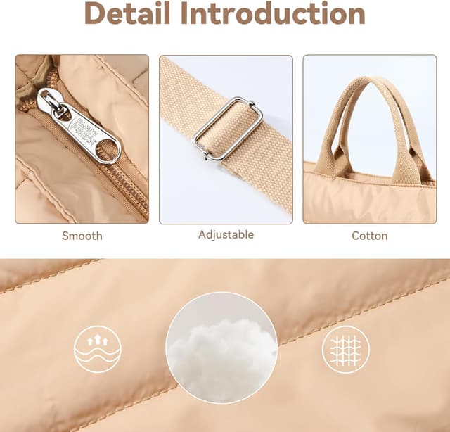 Detalle de KALIDI Crossbody Handtasche Puffer Bag – gesteppte Nylon- Shopper Tote mit Reißverschluss