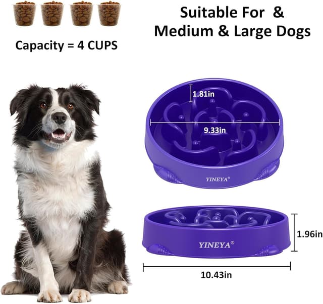 Detalle de YINEYA Slow Feeder Dog Bowl (Large Breed) – Purple labyrinth anti-gulp design