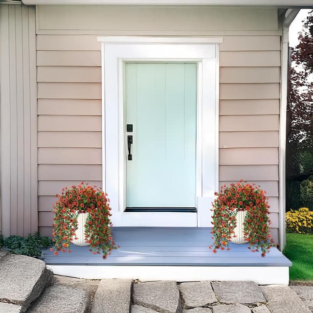 Detalle de INQCMY Faux Silk Daisy Hanging Flowers (2-Pack) with Eucalyptus Leaves for Outdoor & Indoor Porch Decor