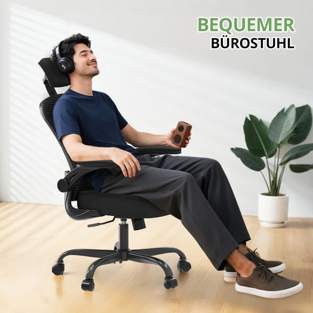 Thumbnail 6 de Synorla ergonomischer Bürostuhl mit Lordosenstütze, 150-kg-Tragkraft und 360°-Drehfunktion (Schwarz)
