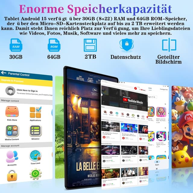 Detalle de ZIOVO Kinder-Tablet 10 Zoll mit Android 15