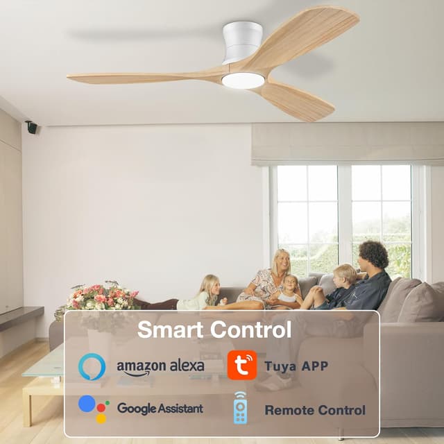 Detalle 2 de Hoenofly Smart 52” Wood Flush Mount Ceiling Fan