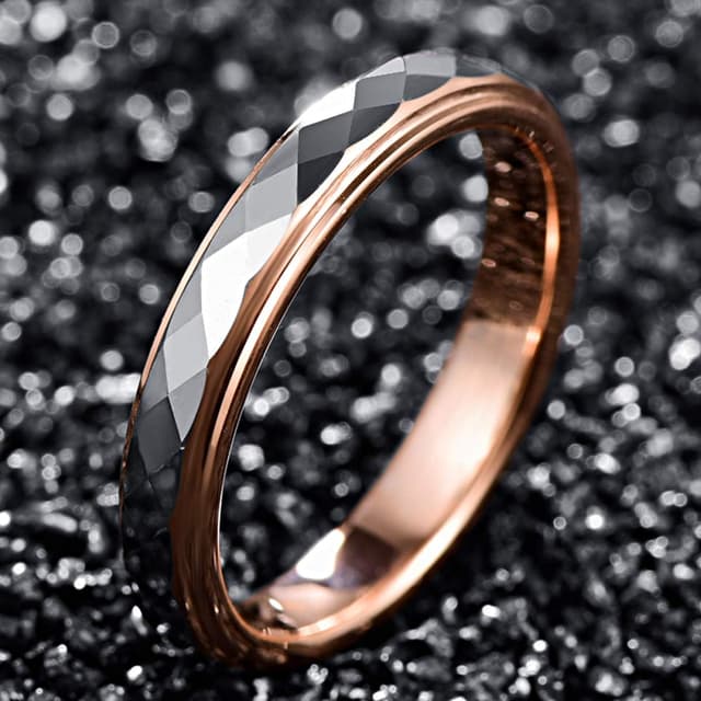 Detalle 2 de TUNGSTORY Roségold Wolframring 4 mm Breit mit Facetten & Rhombus – Komfort Fit, Größe 49.3–62