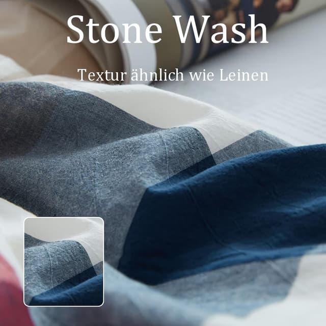 Detalle de Nesture Bettwäsche 135x200 Baumwolle 4-teilig kariert bunt – 100% gewaschene Baumwolle, bügelfrei