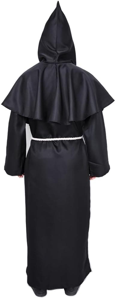 Detalle de Myir JUN Herren-Halloweenkostüm im Mittelalter-Look mit Kapuze (Robe, Halskette & Gürtel)