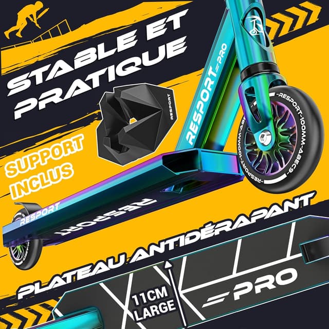 Detalle de RE:SPORT Trottinette stunt Revo Pro avec roues 110 mm PU et guidon en Y (cascade/freestyle)