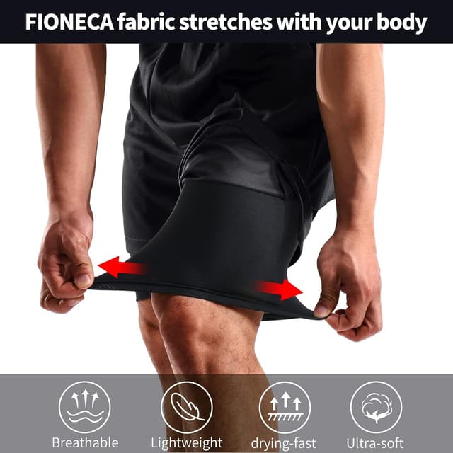 Detalle de FIONECA 2-in-1 Men’s Shorts 2-Pack (7-Inch) with Pockets & Towel Loop