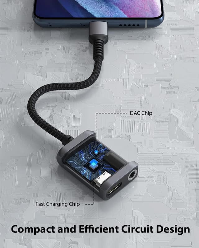 Detalle 2 de Stouchi USB-C to 3.5mm Jack and Charger Adapter (USB-C Aux + PD3.0 fast charging, hi-res DAC)