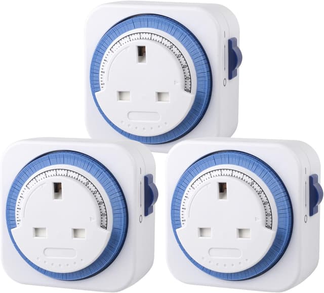 Detalle de HBN Mechanical Timer Plug Socket (24 Hour, 13A/3120W) – UK Indoor Plug-In Timer, 3 Pack