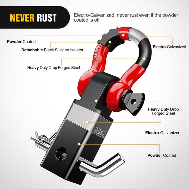 Detalle de Nilight 2-Inch Shackle Hitch Receiver Recovery Kit (45,000 LBs) with 3/4" D-Ring Shackle