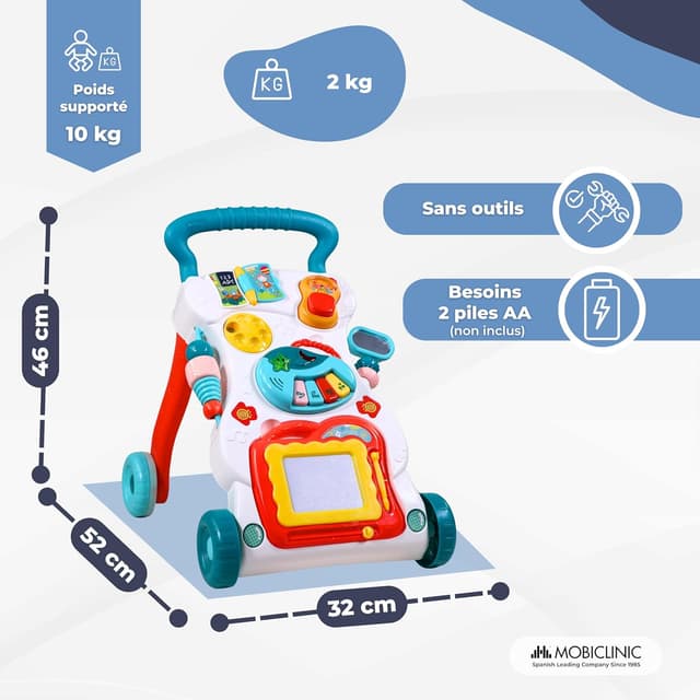 Detalle de Mobiclinic Chariot de marche bébé avec musique, lumières et vitesse réglable (dès 6 mois)