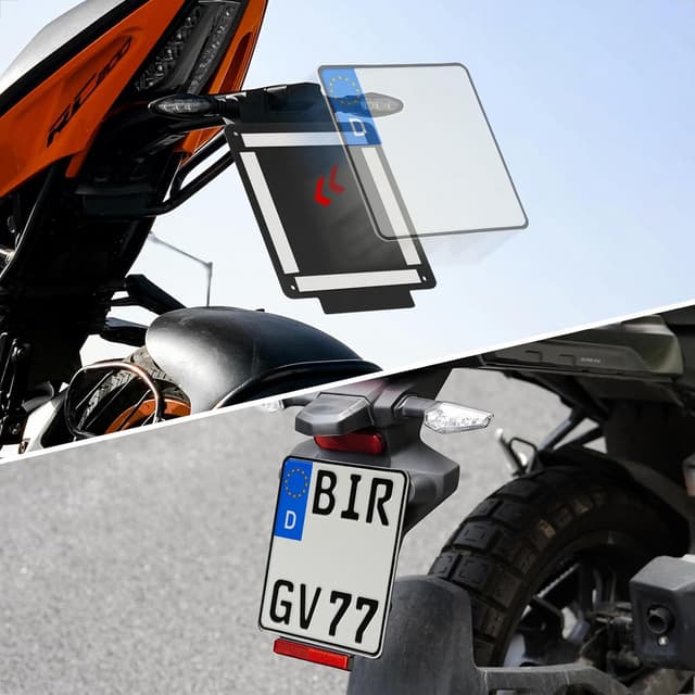 Detalle de evermotor Kennzeichenhalter Motorrad 180 x 200 mm mit 108 mm Reflektor – Aluminium Nummernschildhalter