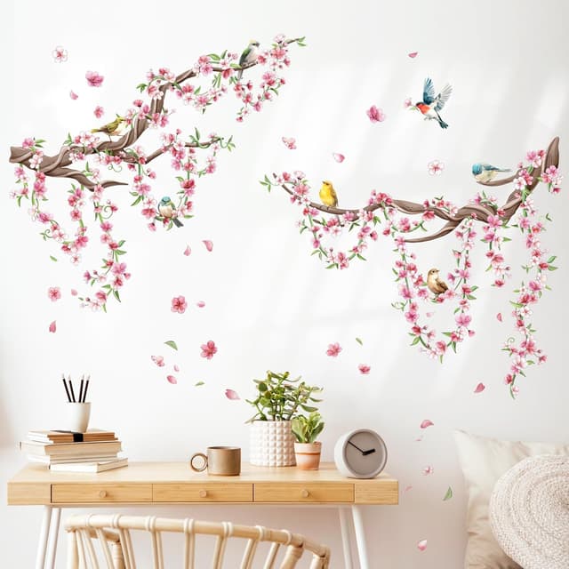 Thumbnail 1 de Cherry Blossom Tree Branch Wall Stickers Pink Peach