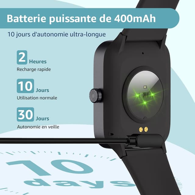 Detalle de KIUVKAS Smartwatch homme femme P3, écran 1,95" full touch, appels et suivi santé