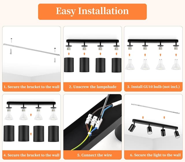 Thumbnail 6 de GeyouLux LED Deckenstrahler 4-flammig in Schwarz mit schwenkbaren Köpfen (GU10, ohne Leuchtmittel)