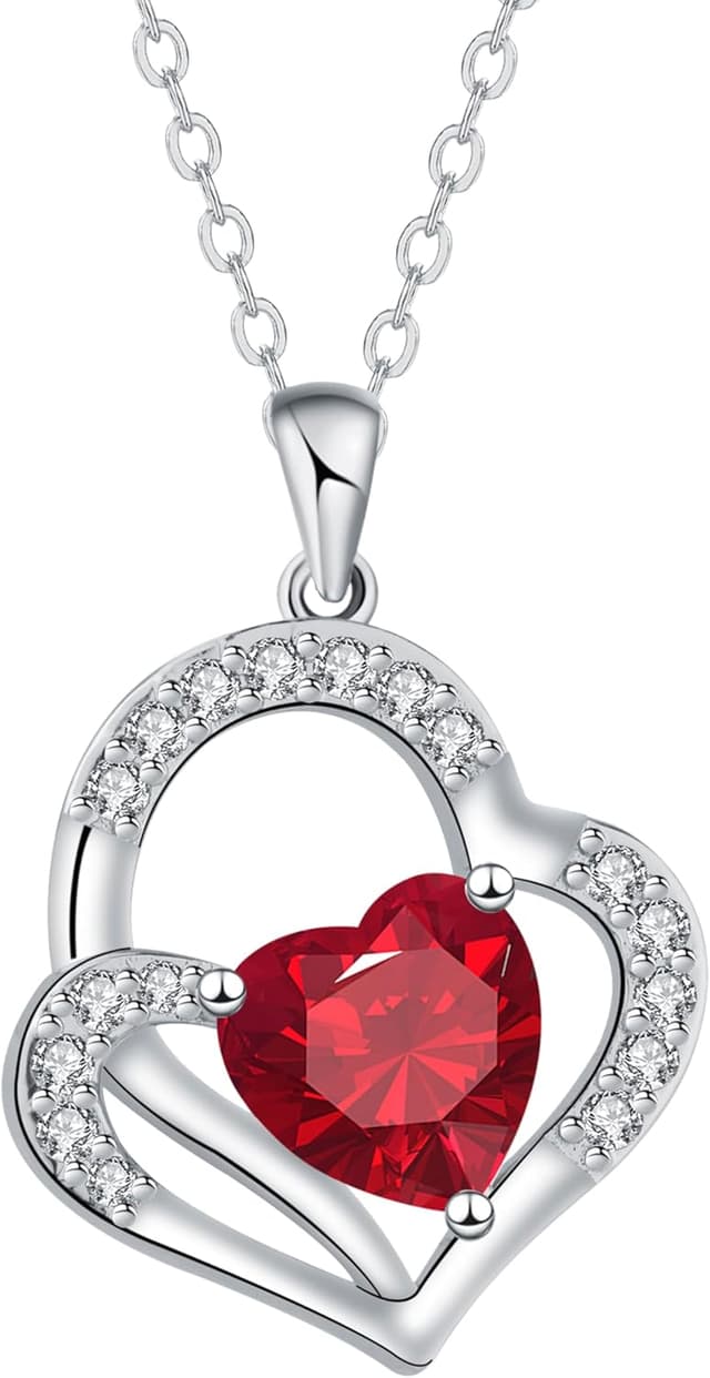 Detalle de J.MOULING Damen Halskette aus 925 Sterling Silber mit Doppelherz-Anhänger und 3A Zirkonia