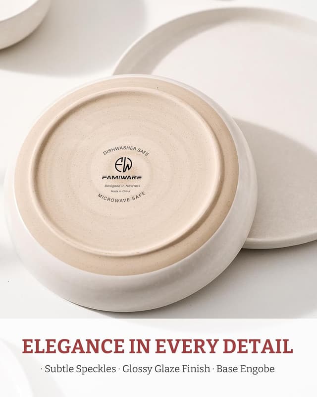 Detalle de famiware Milkyway Pasta Bowls Set of 4 (8.5" Large) in Matte White