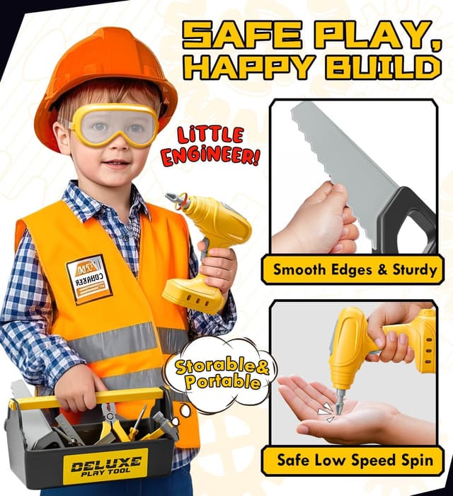 Detalle de Lehoo Castle Werkzeugkoffer mit Akku-Bohrmaschine & Mini-Werkbank – Spielzeug für Kinder ab 3 Jahre