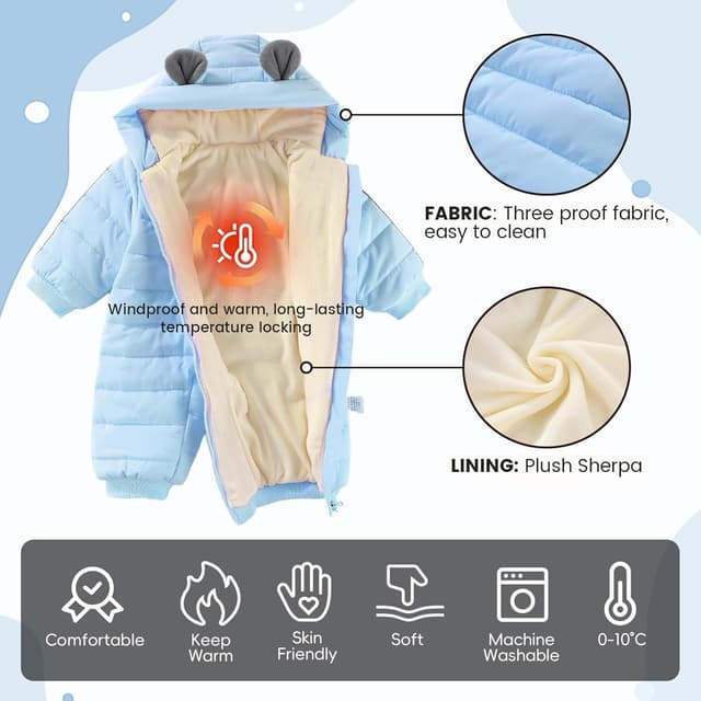 Thumbnail 3 de JiAmy Baby Winter Snowsuit Hooded Romper 3-24