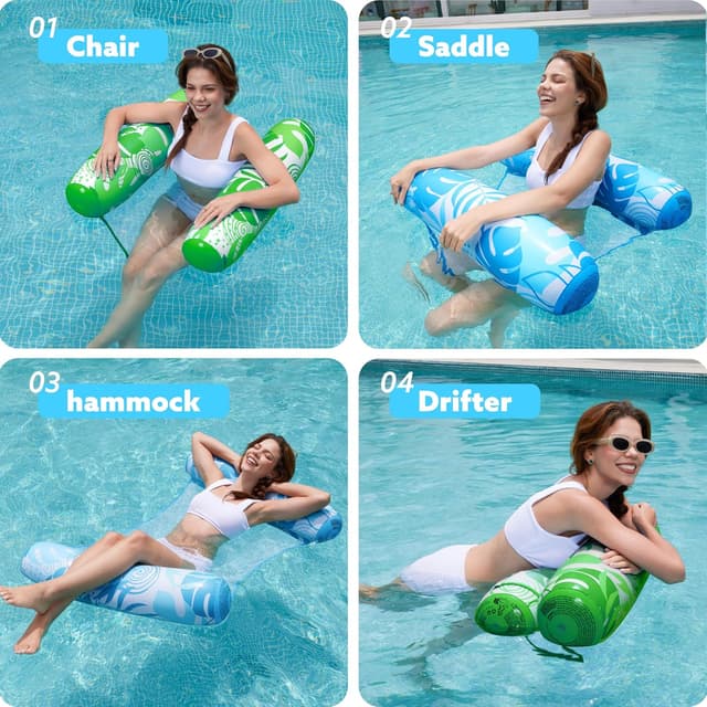 Detalle de Sloosh 2 Pack Hammock Pool Floats for Adults – 4-in-1 inflatable PVC hammock lounge chairs