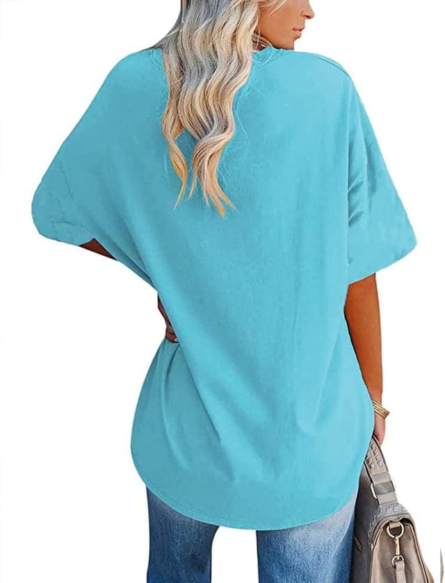 Detalle 2 de Ebifin Oversize T‑Shirt für Damen mit Rundhals und kurzen Vintage-Ärmeln (Baumwollmix)