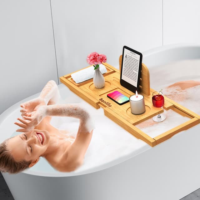 Detalle 2 de Premium Bamboo Bathtub Tray 27.5–35.4 in