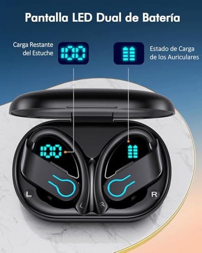Detalle de Paekole Auriculares Bluetooth deportivos con gancho y Bluetooth 5.3 (IPX7, 4 micrófonos ENC y hasta 120 h)