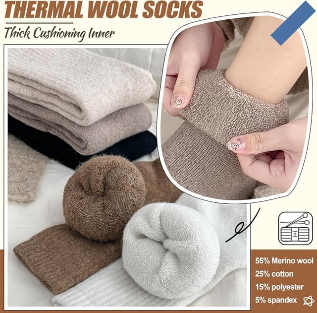 Thumbnail 4 de EBMORE Merino Wool Socks 5 Pairs — Thermal Crew